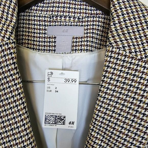 NWT H&M Fitted Hounds Tooth Blazer Size 2 - Picture 3 of 7